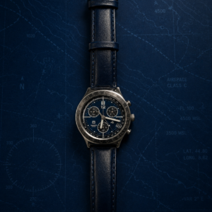 Swatch YVS448 chronograph watch with stainless steel case and black dial