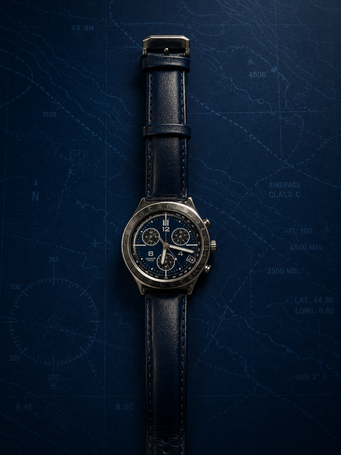 Swatch YVS448 chronograph watch with stainless steel case and black dial